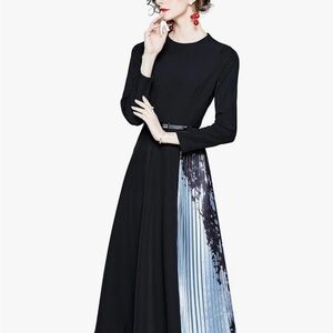 Chic Long Sleeve Black and Blue Dress